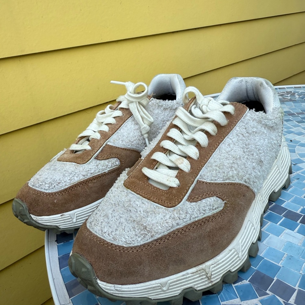 P448 Beige Suede and Cream Boucle Sneakers